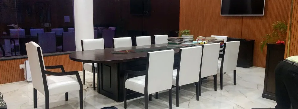 Wooden Brown, White Office Conference Table Set