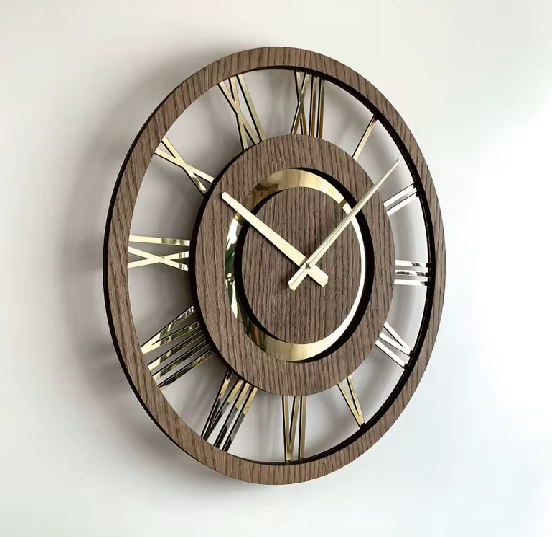 Wooden Clock with Brass Numbers