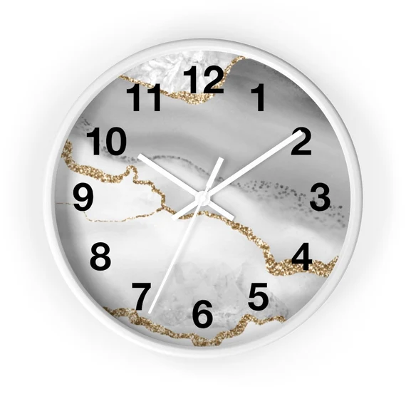 Wooden Clock with Marble Accents