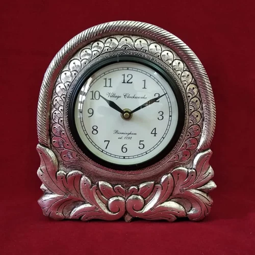 Wooden Desk Clock with Silver Finish
